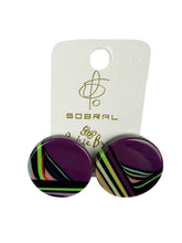 Jackie Brazil "Aida" Purple Swirls Round Clip On Resin Earrings ( E3174 )