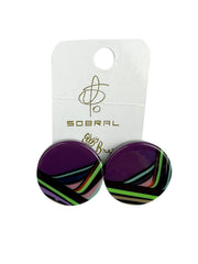 Jackie Brazil "Aida" Purple Swirls Round Clip On Resin Earrings ( E3174 )