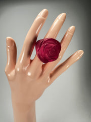 Jackie Brazil "Rose" Dark Pink Resin Rose Ring ( R0585 ) Size UK Q / US 8