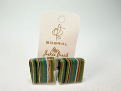 Jackie Brazil "Liquorice" Small Square Winter Mix Clip On Resin Earrings ( E0584 )