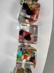 Jackie Brazil "Cascade" Mix Size Liquorice Cubes Resin Necklace ( N3343 )