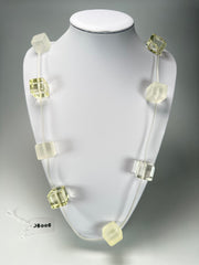 Jackie Brazil "Titan" Clear & Frost Large Squares On Rubber Resin Necklace ( N2574 )