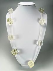 Jackie Brazil "Titan" Clear & Frost Large Squares On Rubber Resin Necklace ( N2574 )