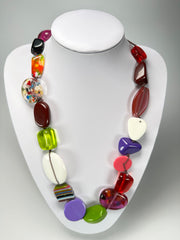 Jackie Brazil "Indiana" Mix Colours Multi-Bead Medium Resin 70cm Necklace ( N0033 )