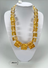 Jackie Brazil "Gold Flakes" Mix Size Liquorice Cubes Resin Necklace ( N3343 )