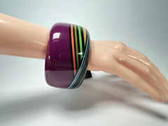 Jackie Brazil "Opera" Purple & Colour Swirls Solid Round 5cm Bangle ( B3171 )