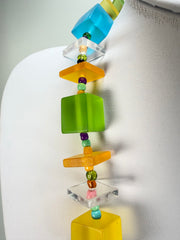 Jackie Brazil "Rome" Transparent Summer Frost Cubes & Squares Mix Colours 75cm Resin Necklace ( N0030 )