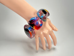 Jackie Brazil "Vesubio" Large Cusco Stones Purple Marble Elasticated Bracelet ( B1613 )