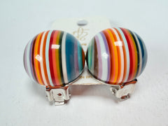 Jackie Brazil "Liquorice Stripes" Round Balls Clip On Resin Earrings ( E1337 )