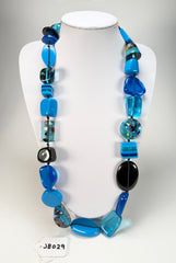 Jackie Brazil "Indiana" Blue Mix Multi-Bead Long Resin 110cm Necklace ( N0038 )