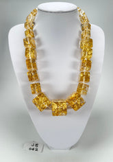 Jackie Brazil "Gold Flakes" Mix Size Liquorice Cubes Resin Necklace ( N3343 )