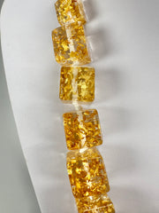 Jackie Brazil "Gold Flakes" Mix Size Liquorice Cubes Resin Necklace ( N3343 )