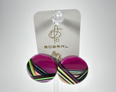 Jackie Brazil "Aida" Purple Swirls Round Clip On Resin Earrings ( E3174 )