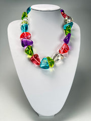 Jackie Brazil "Diamonds" Transparent Summer Mix Flintstone Bone 55cm Necklace ( N0061 )