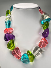 Jackie Brazil "Diamonds" Transparent Summer Mix Flintstone Bone 55cm Necklace ( N0061 )