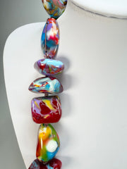 Jackie Brazil "Indiana" Kandinsky Multi-Bead Long Resin 110cm Necklace ( N0038 )