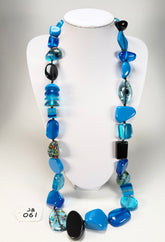 Jackie Brazil "Indiana" Blue Mix Multi-Bead Long Resin 110cm Necklace ( N0038 )