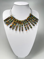 Jackie Brazil "Cleopatra" Liquorice Thin Rectangles On Wire Resin Choker Necklace ( N2660 )