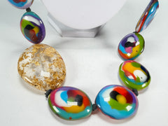 Jackie Brazil "Martha" Kandinsky Small Riverstones & Gold Flakes Side Stone 100cm Necklace ( N3770 )