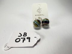 Jackie Brazil "Amazon Mix" Liquorice Striped Stud Ball Resin Earrings ( E2875 )