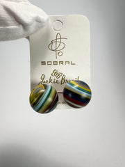 Jackie Brazil "Amazon Mix" Liquorice Striped Stud Ball Resin Earrings ( E2875 )