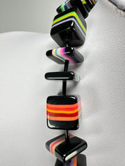 Jackie Brazil "Bar Code" Mix Black & Liquorice Squares Short Resin Necklace ( N2202 )