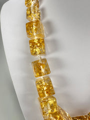 Jackie Brazil "Gold Flakes" Mix Size Liquorice Cubes Resin Necklace ( N3343 )
