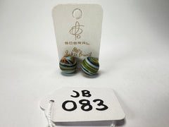 Jackie Brazil "Amazon Mix" Liquorice Striped Stud Ball Resin Earrings ( E2875 )