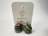 Jackie Brazil "Amazon Mix" Liquorice Striped Stud Ball Resin Earrings ( E2875 )