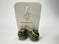 Jackie Brazil "Amazon Mix" Liquorice Striped Stud Ball Resin Earrings ( E2875 )