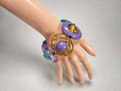 Jackie Brazil "Saturn" Transparent Paris Mix Disc & Ball Elastic Bracelet ( B0052 )