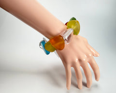 Jackie Brazil "Diamonds" Transparent Summer Frost Flintstone Bone Bracelet ( B0211 )