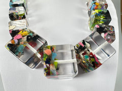 Jackie Brazil "Cascade" Mix Size Liquorice Cubes Resin Necklace ( N3343 )