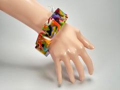 Jackie Brazil "Gala" Kandinsky Liquorice Half Rectangles On Elastic Bracelet ( B0778 )