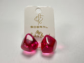 Jackie Brazil "Camille" Dark Pink Transparent Abstract Resin Earrings ( E1053 )