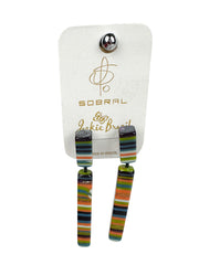 Jackie Brazil "Clarissa" Liqurorice Winter Mix Thin Rectangle Resin Earrings ( E2462 )