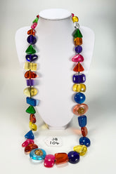 Jackie Brazil "Indiana" Transparent Carnaval Mix Multi-Bead Long Resin 110cm Necklace ( N0038 )