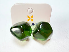 Jackie Brazil "Camille" Dark Green Transparent Abstract Resin Earrings ( E1053 )