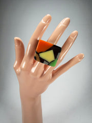 Jackie Brazil "Carre" Art Deco Square Top Resin Ring ( R3082 ) Size UK P / USA 7.5
