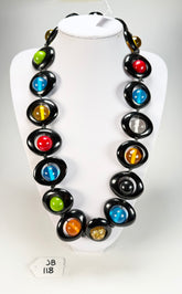 Jackie Brazil "Saturn" Black & Transparent Summer Mix Disc & Ball Long 75cm Necklace ( N0052 )