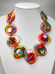 Jackie Brazil "Saturn" Kandinsky Disk and Cylinder On String Short 50cm Necklace ( N0060 )