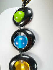 Jackie Brazil "Saturn" Black & Transparent Summer Mix Disc & Ball Long 75cm Necklace ( N0052 )