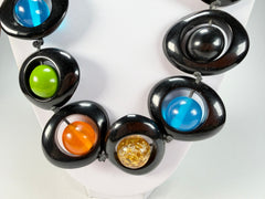 Jackie Brazil "Saturn" Black & Transparent Summer Mix Disc & Ball Long 75cm Necklace ( N0052 )