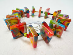 Jackie Brazil "Africa" Kandinsky Liquorice Squares & Beads Resin Bracelet ( B0189 )