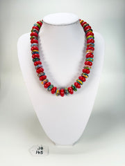 Jackie Brazil "Bela" Red Gloss & Kandinsky Resin Mini Wheels 50cm Necklace ( N0041 )