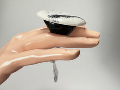 Jackie Brazil "Black & White Marble" Large Riverstone 40mm Ring ( R3605 ) Size UK - Z+1 / US- 13