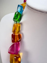 Jackie Brazil "Natural" Large Stones Carnaval Mix Long 90cm Resin Necklace ( N0425 )