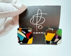 Jackie Brazil "Akbar" Art Deco Square Clip On Resin Earrings ( E3073 )