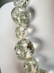 Jackie Brazil "Large spheres" Short Abstract Silver Flakes Necklace 50cm ( N2692 )