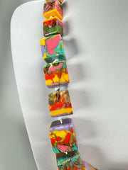 Jackie Brazil "Kandinsky" Mix Size Liquorice Cubes Resin Necklace ( N3343 )